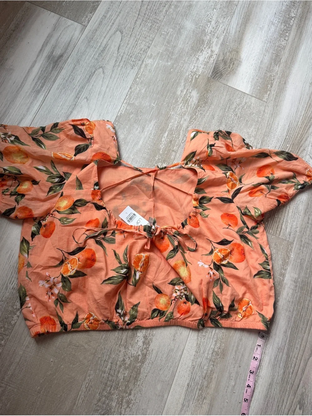 LOFT Orange Floral Square-Neck Puff Sleeve Top L NWT